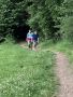 Schüler wandern am Waldrand